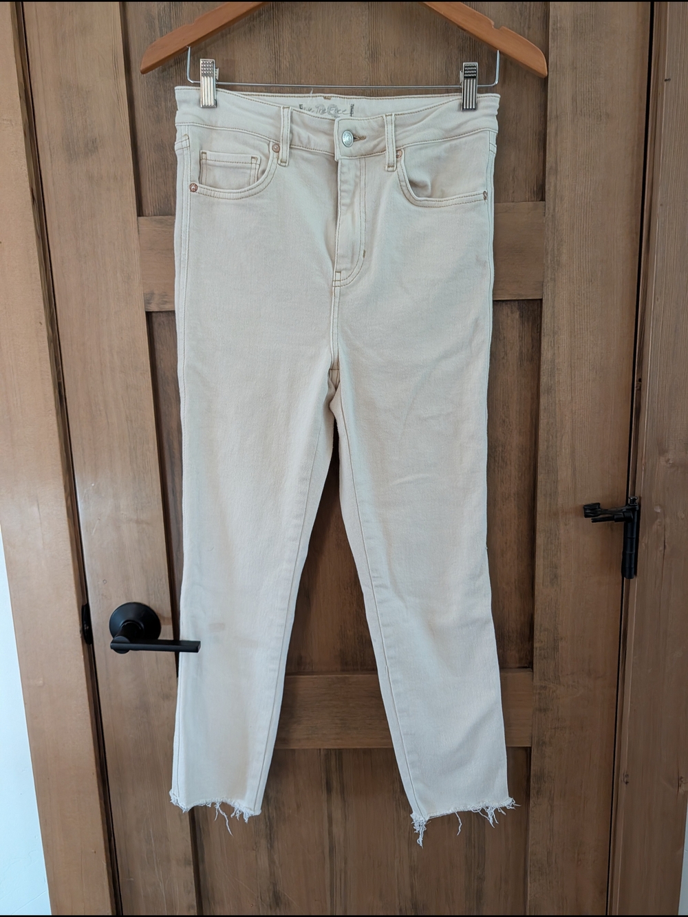 Free People Cream Raw-Hem High-Rise Cropped Jeans